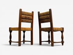 Charles Dudouyt Charles Doudouyt Six Rustic Dining Chairs Oak Rush France 1940s - 4613489
