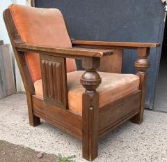 Charles Dudouyt Charles Dudouyit documented pair of rare carved oak lounge chairs - 2010538