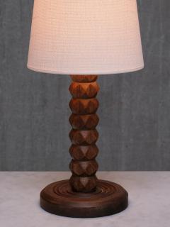 Charles Dudouyt Charles Dudouyt Attributed Table Lamp Oak with Tapered Shade France 1950s - 4234080