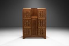 Charles Dudouyt Charles Dudouyt Carved Oak Highboard with Brass Keys France 1950s - 3163570