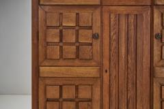 Charles Dudouyt Charles Dudouyt Carved Oak Highboard with Brass Keys France 1950s - 3163575