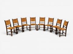 Charles Dudouyt Charles Dudouyt Style Eight Rustic Dining Chairs Oak Rush France 1940s - 4644484