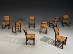 Charles Dudouyt Charles Dudouyt Style Eight Rustic Dining Chairs Oak Rush France 1940s - 4644485