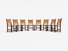 Charles Dudouyt Charles Dudouyt Style Eight Rustic Dining Chairs Oak Rush France 1940s - 4644487