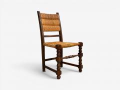 Charles Dudouyt Charles Dudouyt Style Eight Rustic Dining Chairs Oak Rush France 1940s - 4644489