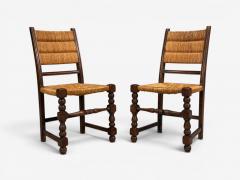 Charles Dudouyt Charles Dudouyt Style Eight Rustic Dining Chairs Oak Rush France 1940s - 4644491