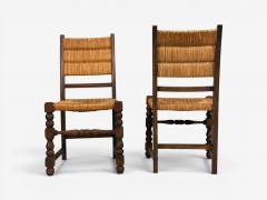 Charles Dudouyt Charles Dudouyt Style Eight Rustic Dining Chairs Oak Rush France 1940s - 4644492