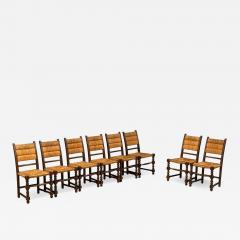 Charles Dudouyt Charles Dudouyt Style Eight Rustic Dining Chairs Oak Rush France 1940s - 4648424
