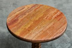 Charles Dudouyt Charles Dudouyt Style Pedestal Side Table in Wood and Red Travertine 1930s - 4394608