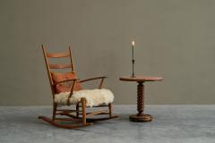 Charles Dudouyt Charles Dudouyt Style Pedestal Side Table in Wood and Red Travertine 1930s - 4394611