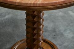 Charles Dudouyt Charles Dudouyt Style Pedestal Side Table in Wood and Red Travertine 1930s - 4394635