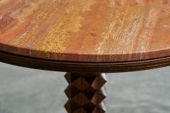 Charles Dudouyt Charles Dudouyt Style Pedestal Side Table in Wood and Red Travertine 1930s - 4394638