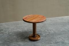 Charles Dudouyt Charles Dudouyt Style Pedestal Side Table in Wood and Red Travertine 1930s - 4394639
