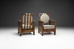 Charles Dudouyt Mid Century Turned Oak Armchairs in the style of Charles Dudouyt France 1950s - 3354047