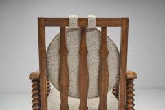 Charles Dudouyt Mid Century Turned Oak Armchairs in the style of Charles Dudouyt France 1950s - 3354058