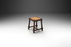 Charles Dudouyt Oak and Rush Stool in the manner of Charles Dudouyt France Early 20th Century - 4028324