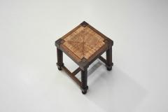 Charles Dudouyt Oak and Rush Stool in the manner of Charles Dudouyt France Early 20th Century - 4028325