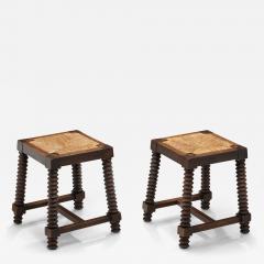 Charles Dudouyt Pair of Woven Rush Stools in the manner of Charles Dudouyt France 20th Century - 4000464