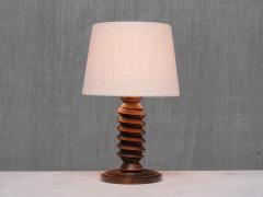 Charles Dudouyt Sculptural Charles Dudouyt Attributed Table Lamp in Oak and Linen France 1950s - 4638510