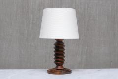 Charles Dudouyt Sculptural Charles Dudouyt Attributed Table Lamp in Oak and Linen France 1950s - 4638511