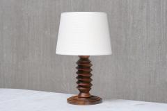 Charles Dudouyt Sculptural Charles Dudouyt Attributed Table Lamp in Oak and Linen France 1950s - 4638514