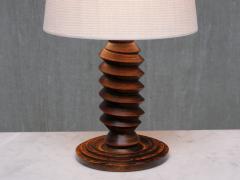 Charles Dudouyt Sculptural Charles Dudouyt Attributed Table Lamp in Oak and Linen France 1950s - 4638516