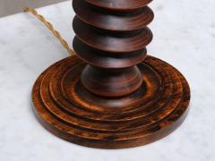 Charles Dudouyt Sculptural Charles Dudouyt Attributed Table Lamp in Oak and Linen France 1950s - 4638518
