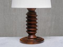 Charles Dudouyt Sculptural Charles Dudouyt Attributed Table Lamp in Oak and Linen France 1950s - 4638519