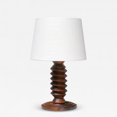 Charles Dudouyt Sculptural Charles Dudouyt Attributed Table Lamp in Oak and Linen France 1950s - 4640624