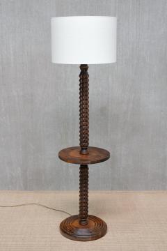Charles Dudouyt Sculptural Charles Dudouyt Floor Lamp with Table in Oak and Linen France 1940s - 4450777