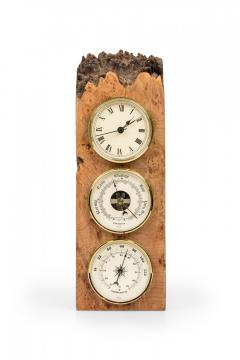 Charles Elkan Rustic Burl Wood Three Dial Clock and Weather Station - 4672643