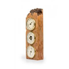 Charles Elkan Rustic Burl Wood Three Dial Clock and Weather Station - 4717231