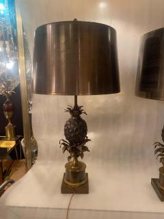 Charles Fils 1950 70 Pair of Bronze Pineapple Lamps or Similar Brass Shade Signed Charles - 2646612