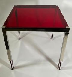 Charles Hollis Jones American Modern Red Clear Lucite Nickel Game Table Charles Hollis - 4628375