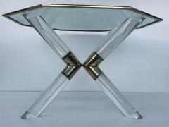 Charles Hollis Jones Charles Hollis Jones Lucite and Brass Post and Truss Dining Table - 441293