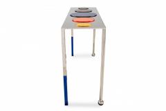 Charles Hollis Jones Charles Hollis Jones Nickel and Multi Colored Lucite Disk Console Table - 4273189