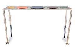 Charles Hollis Jones Charles Hollis Jones Nickel and Multi Colored Lucite Disk Console Table - 4273191