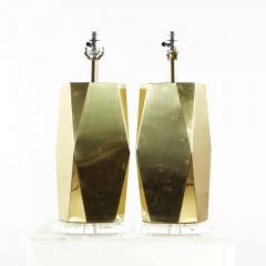 Charles Hollis Jones Charles Hollis Jones Style Mid Century Brass and Lucite Table Lamps Pair - 3695395