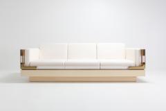 Charles Hollis Jones Hollywood Regency Couch in Cream Lacquer Brass and Lucite 1970s - 1051870