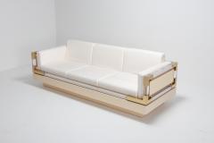 Charles Hollis Jones Hollywood Regency Couch in Cream Lacquer Brass and Lucite 1970s - 1051873