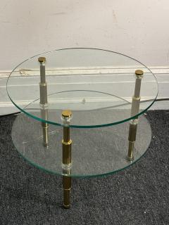 Charles Hollis Jones MODERN LUCITE AND BRASS DOUBLE TIER ROUND GLASS TABLE - 4275137
