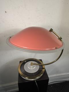 Charles Hollis Jones POST MODERN ENAMELED CORAL SHADE AND BRASS WITH CLEAR FROSTED LUCITE LAMP - 4320950