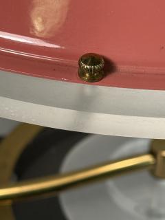 Charles Hollis Jones POST MODERN ENAMELED CORAL SHADE AND BRASS WITH CLEAR FROSTED LUCITE LAMP - 4320952