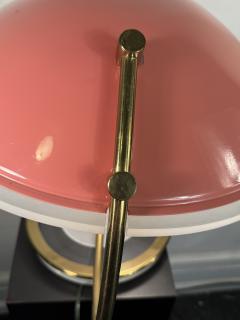 Charles Hollis Jones POST MODERN ENAMELED CORAL SHADE AND BRASS WITH CLEAR FROSTED LUCITE LAMP - 4320954