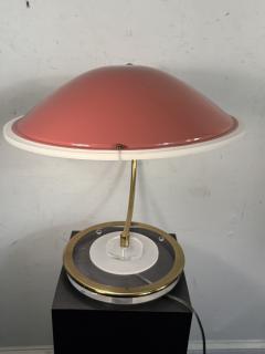Charles Hollis Jones POST MODERN ENAMELED CORAL SHADE AND BRASS WITH CLEAR FROSTED LUCITE LAMP - 4320955