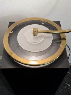 Charles Hollis Jones POST MODERN ENAMELED CORAL SHADE AND BRASS WITH CLEAR FROSTED LUCITE LAMP - 4320956