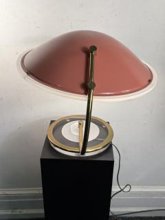Charles Hollis Jones POST MODERN ENAMELED CORAL SHADE AND BRASS WITH CLEAR FROSTED LUCITE LAMP - 4320958
