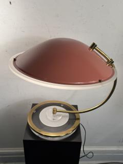 Charles Hollis Jones POST MODERN ENAMELED CORAL SHADE AND BRASS WITH CLEAR FROSTED LUCITE LAMP - 4320959