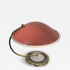 Charles Hollis Jones POST MODERN ENAMELED CORAL SHADE AND BRASS WITH CLEAR FROSTED LUCITE LAMP - 4401446