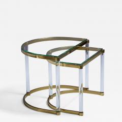 Charles Hollis Jones Pair of Nesting Tables in Brass glass in the manner of Charles Hollis Jones - 3252085